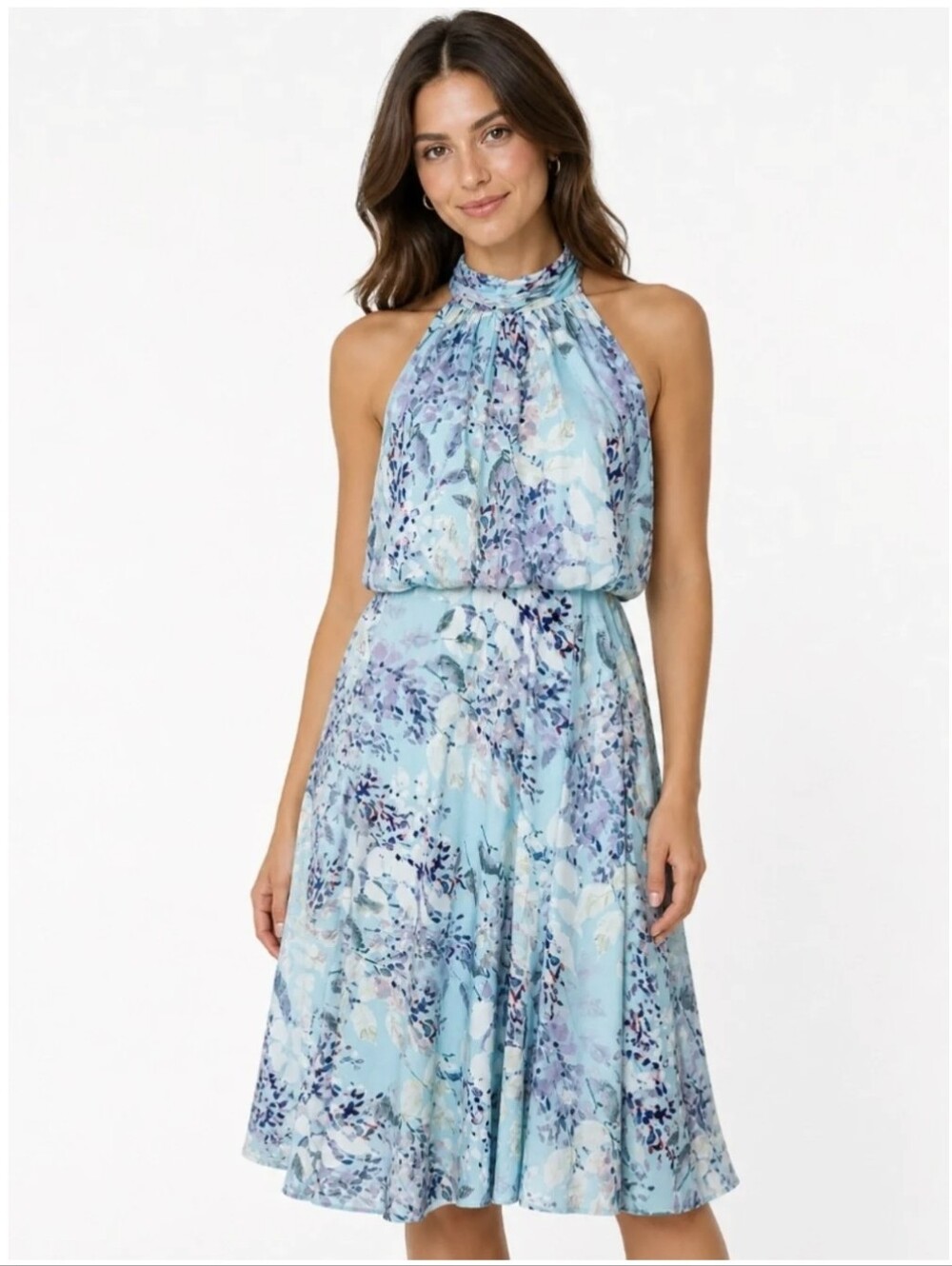 Adrianna Papell Watercolor Floral Halter Midi Dress Size 10